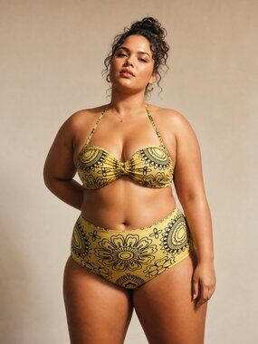 Elegant Yellow Patterned Bikini Set